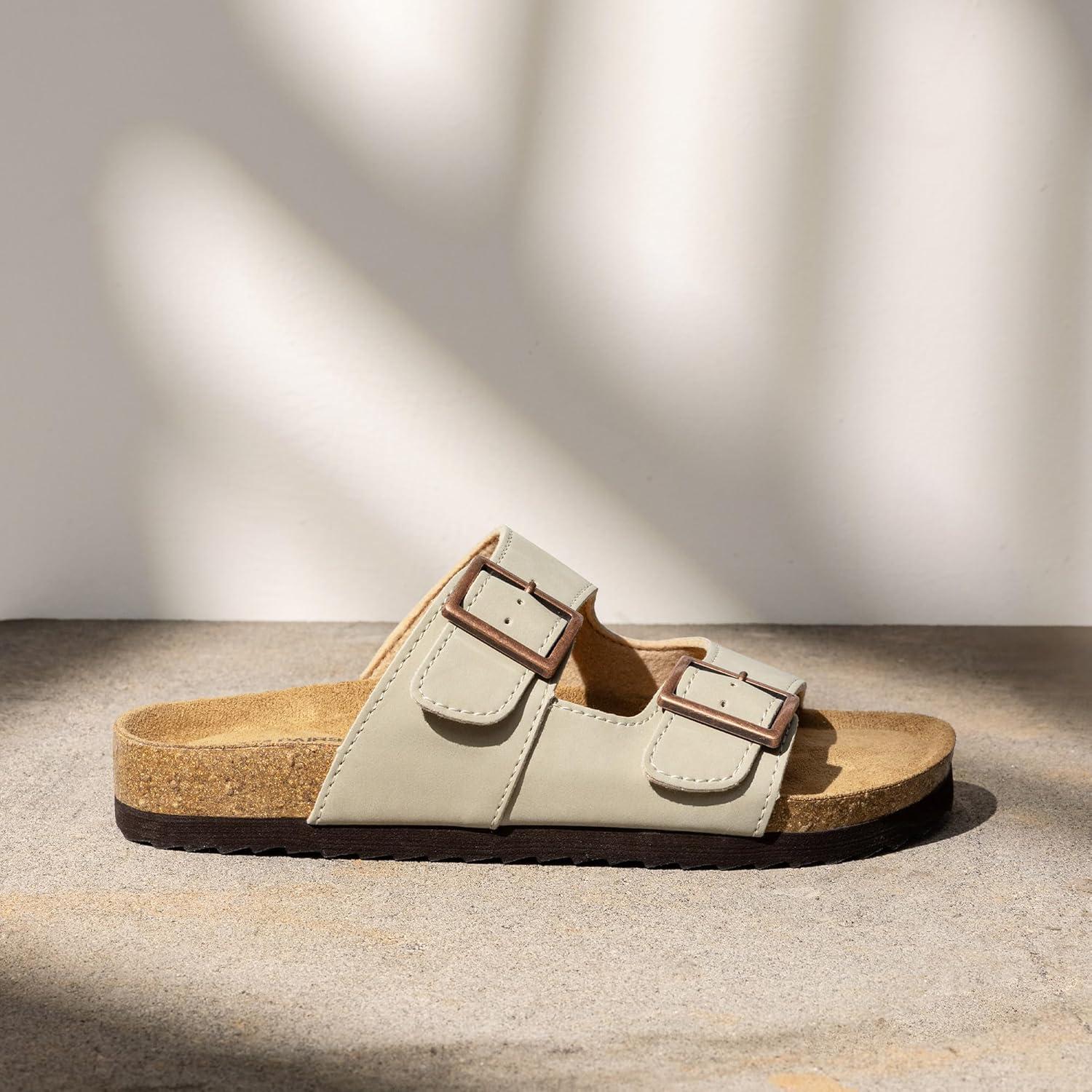 imageDREAM PAIRS Womens Slide Sandals Cork Footbed Open Toe Adjustable Flat Sandals Comfort Slip On Slippers for SummerNatural