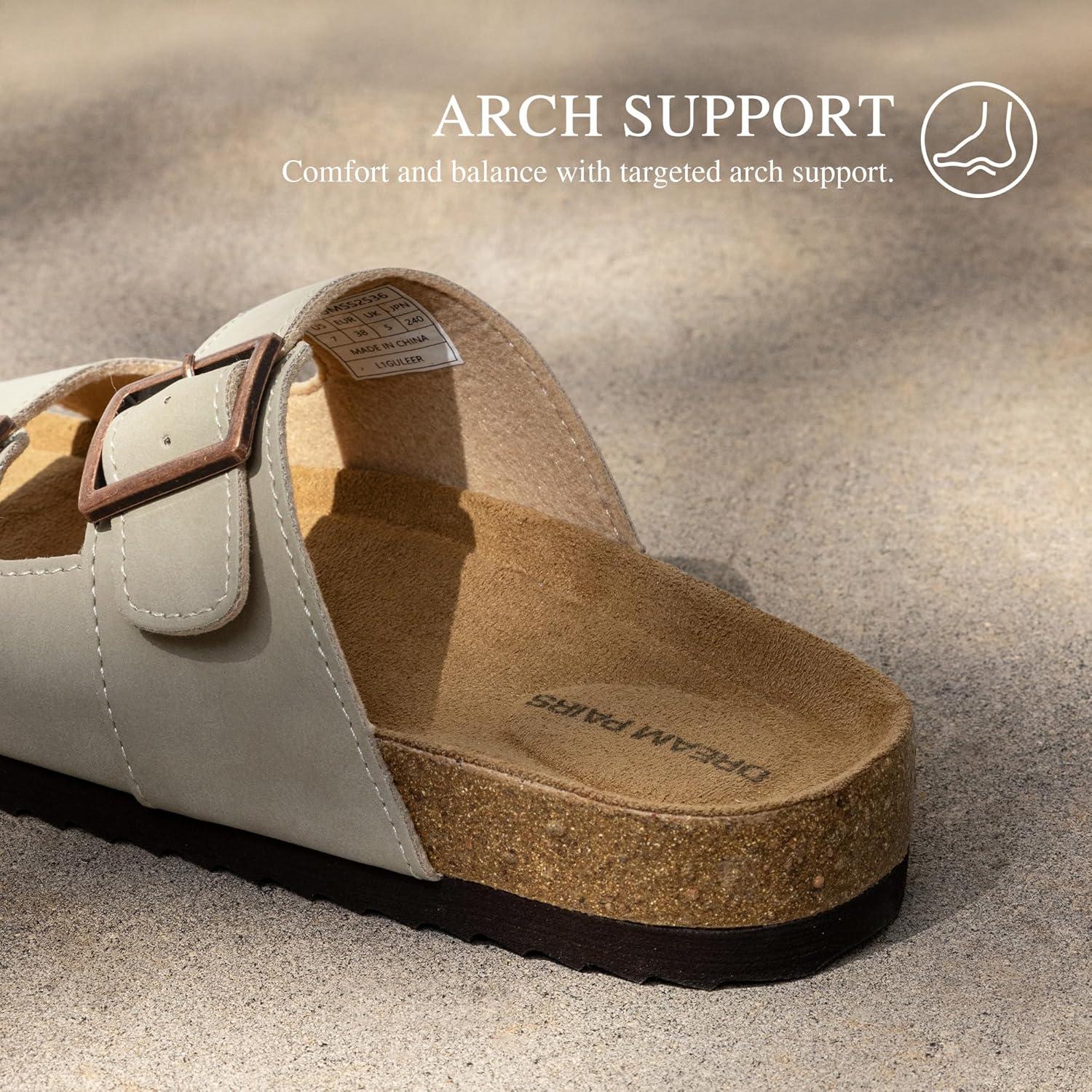 imageDREAM PAIRS Womens Slide Sandals Cork Footbed Open Toe Adjustable Flat Sandals Comfort Slip On Slippers for SummerNatural