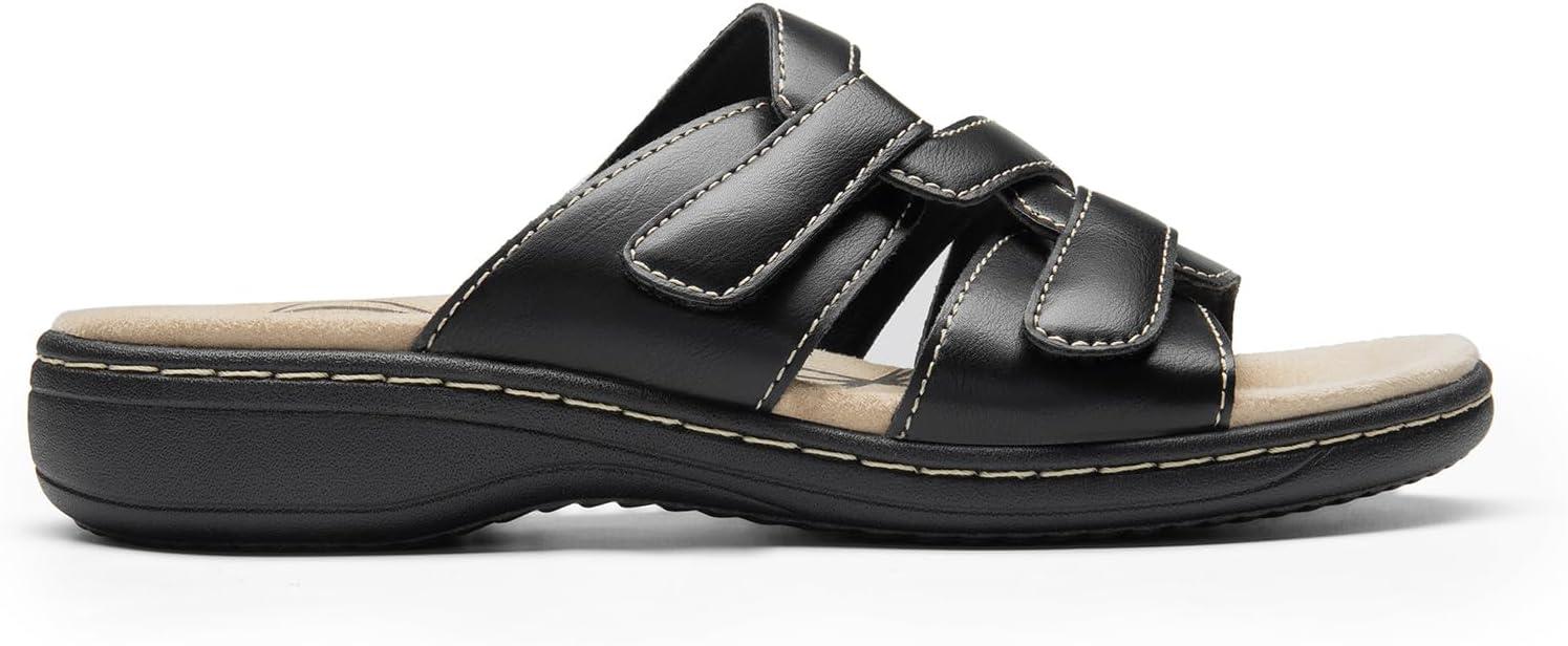 imageDREAM PAIRS Womens Slides Arch Support Slip on Flat Sandals Comfort Plantar Fasciitis Soft Cushion Slippers With Adjustable StrapsBlack