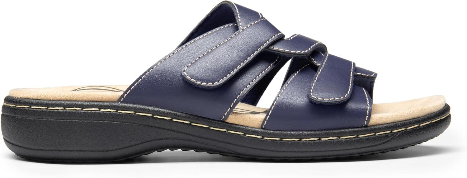imageDREAM PAIRS Womens Slides Arch Support Slip on Flat Sandals Comfort Plantar Fasciitis Soft Cushion Slippers With Adjustable StrapsNavy