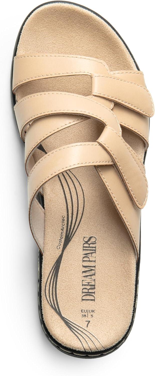 imageDREAM PAIRS Womens Slides Arch Support Slip on Flat Sandals Comfort Plantar Fasciitis Soft Cushion Slippers With Adjustable StrapsNude