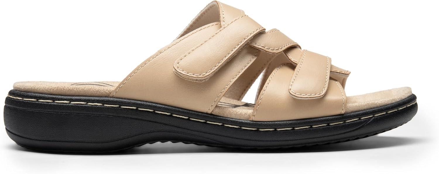 imageDREAM PAIRS Womens Slides Arch Support Slip on Flat Sandals Comfort Plantar Fasciitis Soft Cushion Slippers With Adjustable StrapsNude