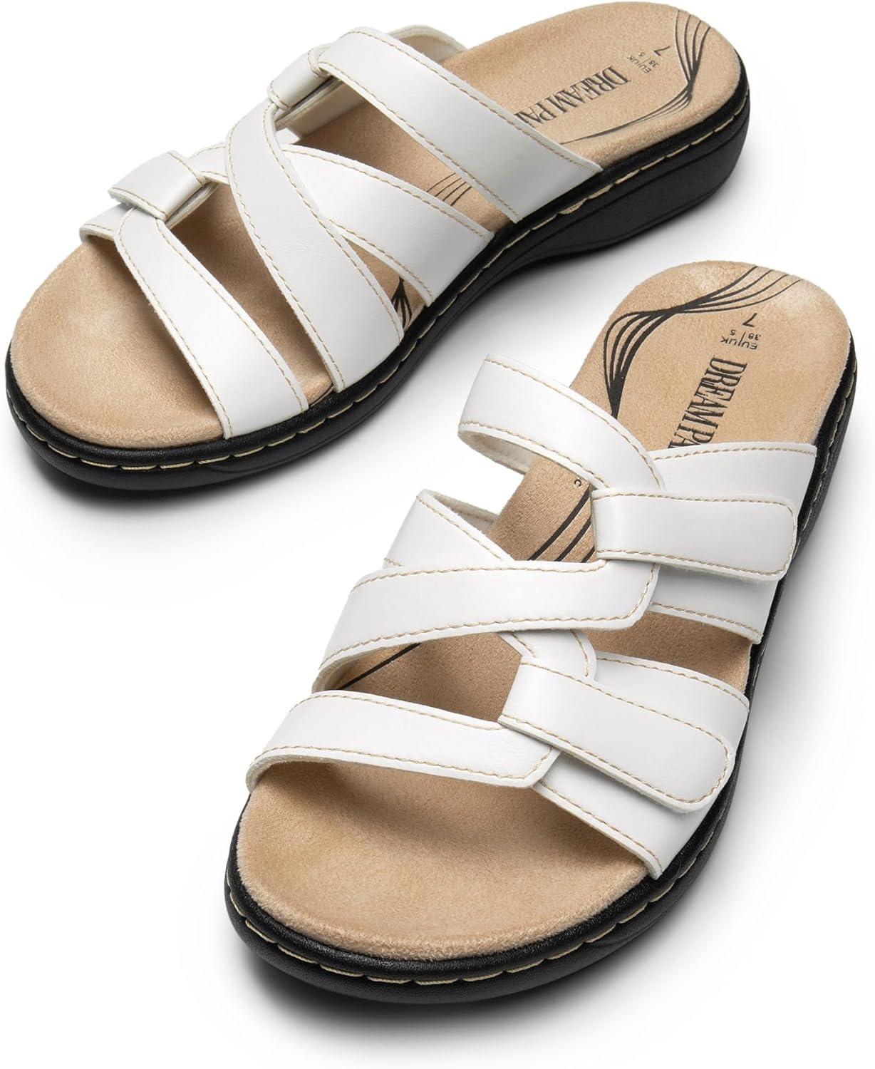 imageDREAM PAIRS Womens Slides Arch Support Slip on Flat Sandals Comfort Plantar Fasciitis Soft Cushion Slippers With Adjustable StrapsWhite