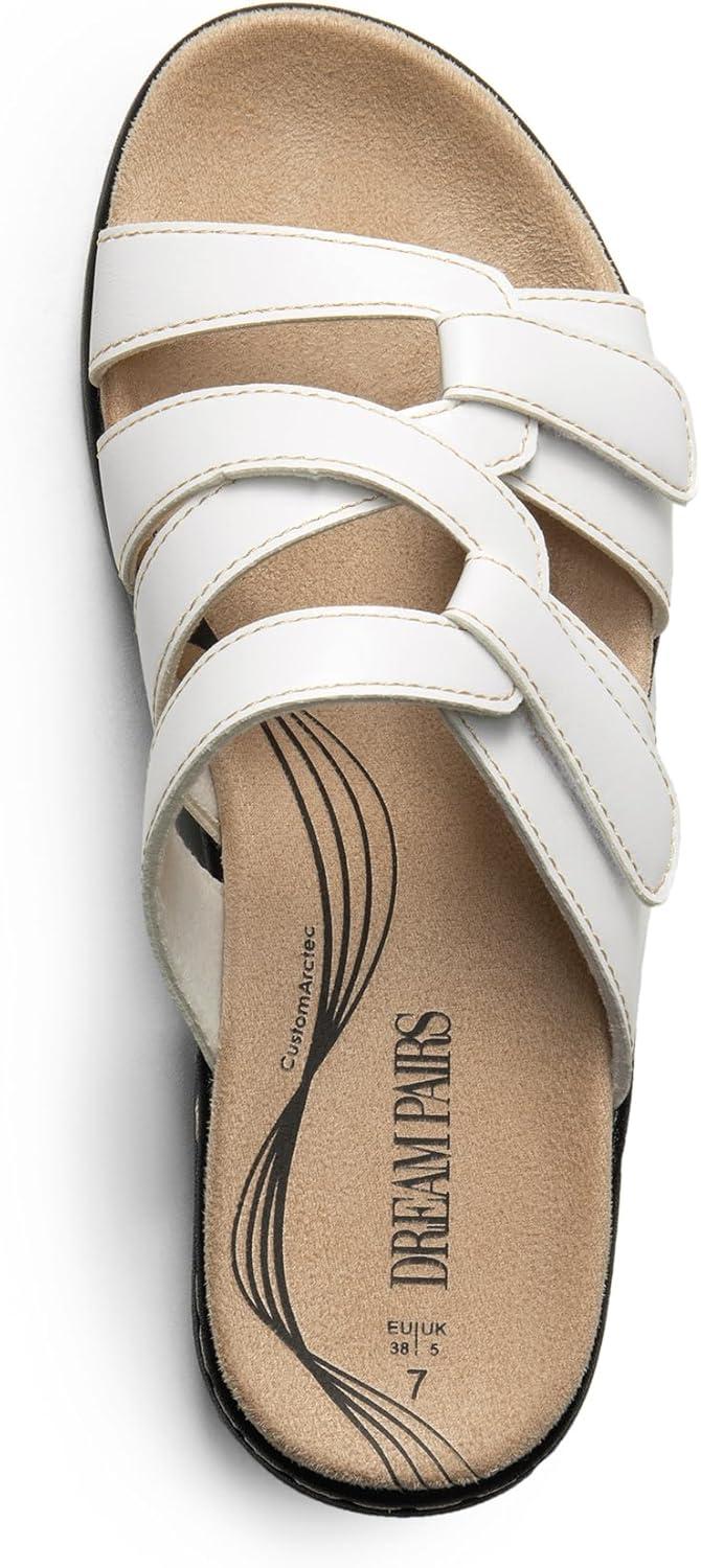 imageDREAM PAIRS Womens Slides Arch Support Slip on Flat Sandals Comfort Plantar Fasciitis Soft Cushion Slippers With Adjustable StrapsWhite