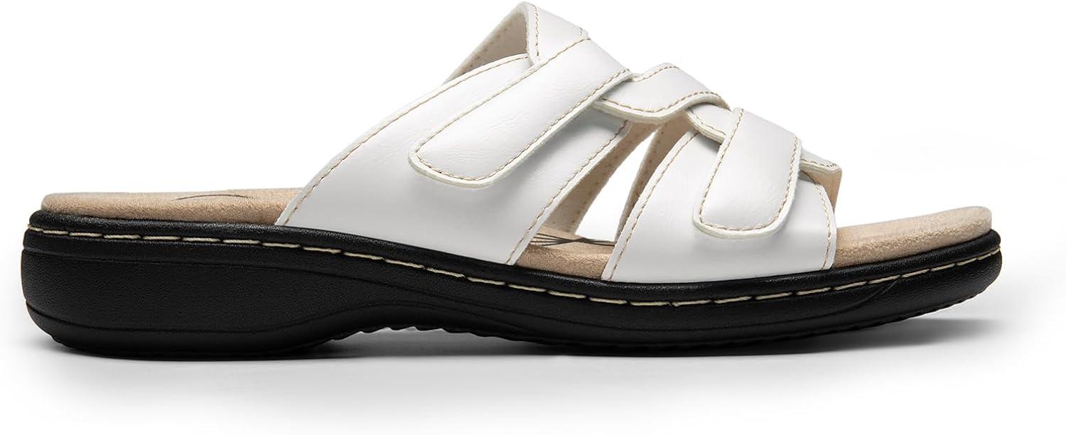 imageDREAM PAIRS Womens Slides Arch Support Slip on Flat Sandals Comfort Plantar Fasciitis Soft Cushion Slippers With Adjustable StrapsWhite
