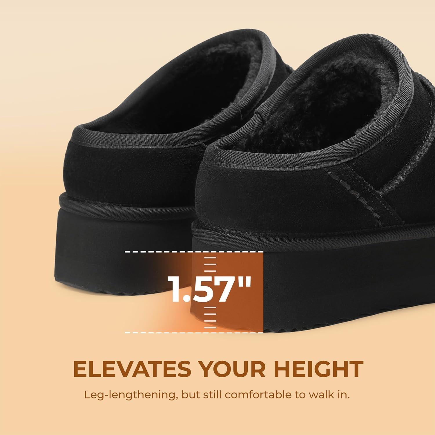 imageDREAM PAIRS Womens Slippers Platform Genuine Suede SlipOn Memory Foam Cozy Fluffy Warm Comfy Furry House Shoes for Outdoor IndoorBlack