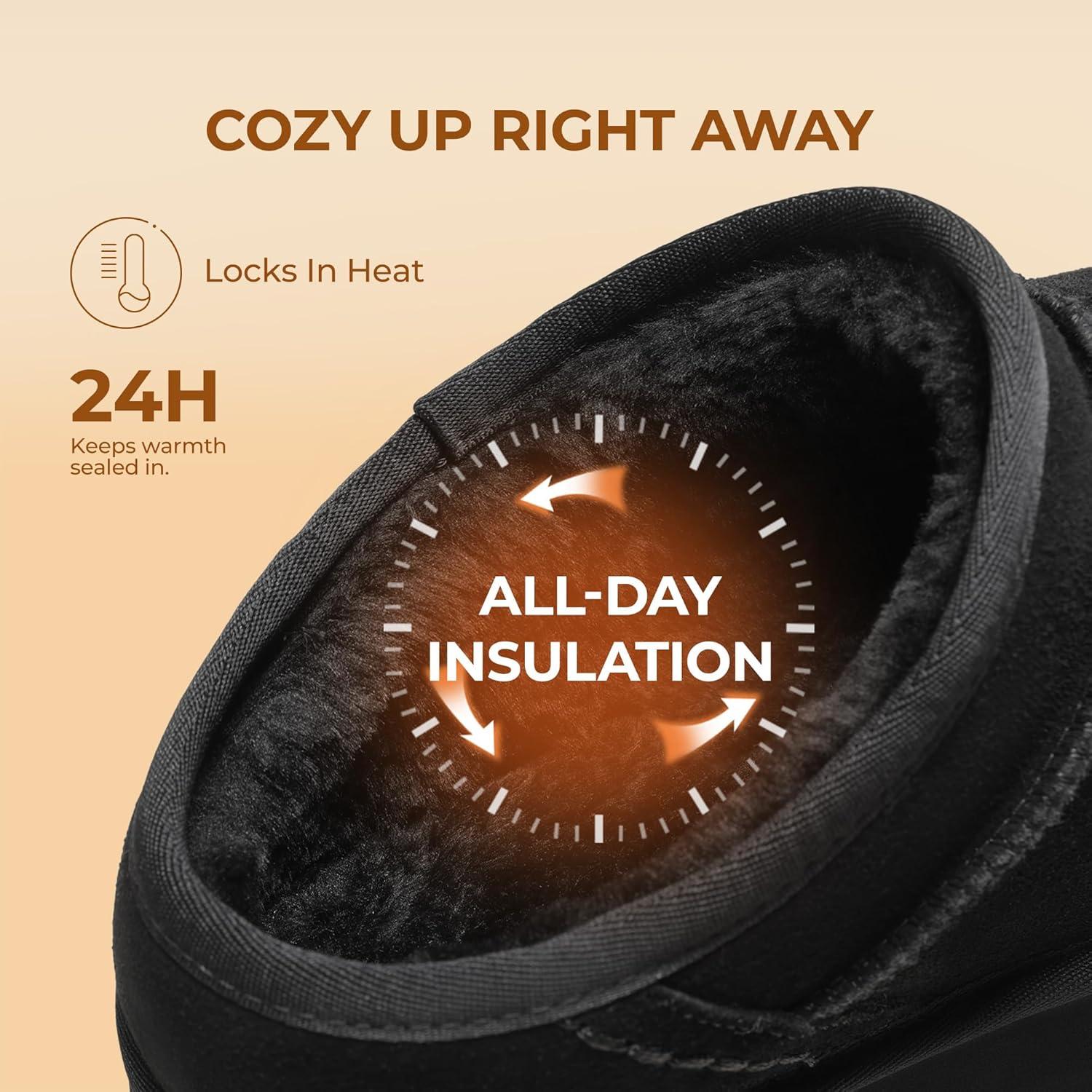 imageDREAM PAIRS Womens Slippers Platform Genuine Suede SlipOn Memory Foam Cozy Fluffy Warm Comfy Furry House Shoes for Outdoor IndoorBlack