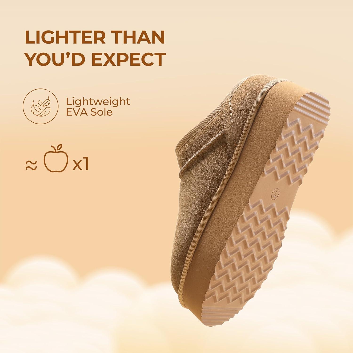 imageDREAM PAIRS Womens Slippers Platform Genuine Suede SlipOn Memory Foam Cozy Fluffy Warm Comfy Furry House Shoes for Outdoor IndoorChestnut