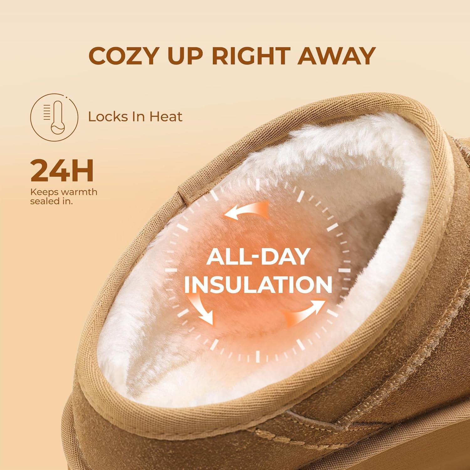 imageDREAM PAIRS Womens Slippers Platform Genuine Suede SlipOn Memory Foam Cozy Fluffy Warm Comfy Furry House Shoes for Outdoor IndoorChestnut