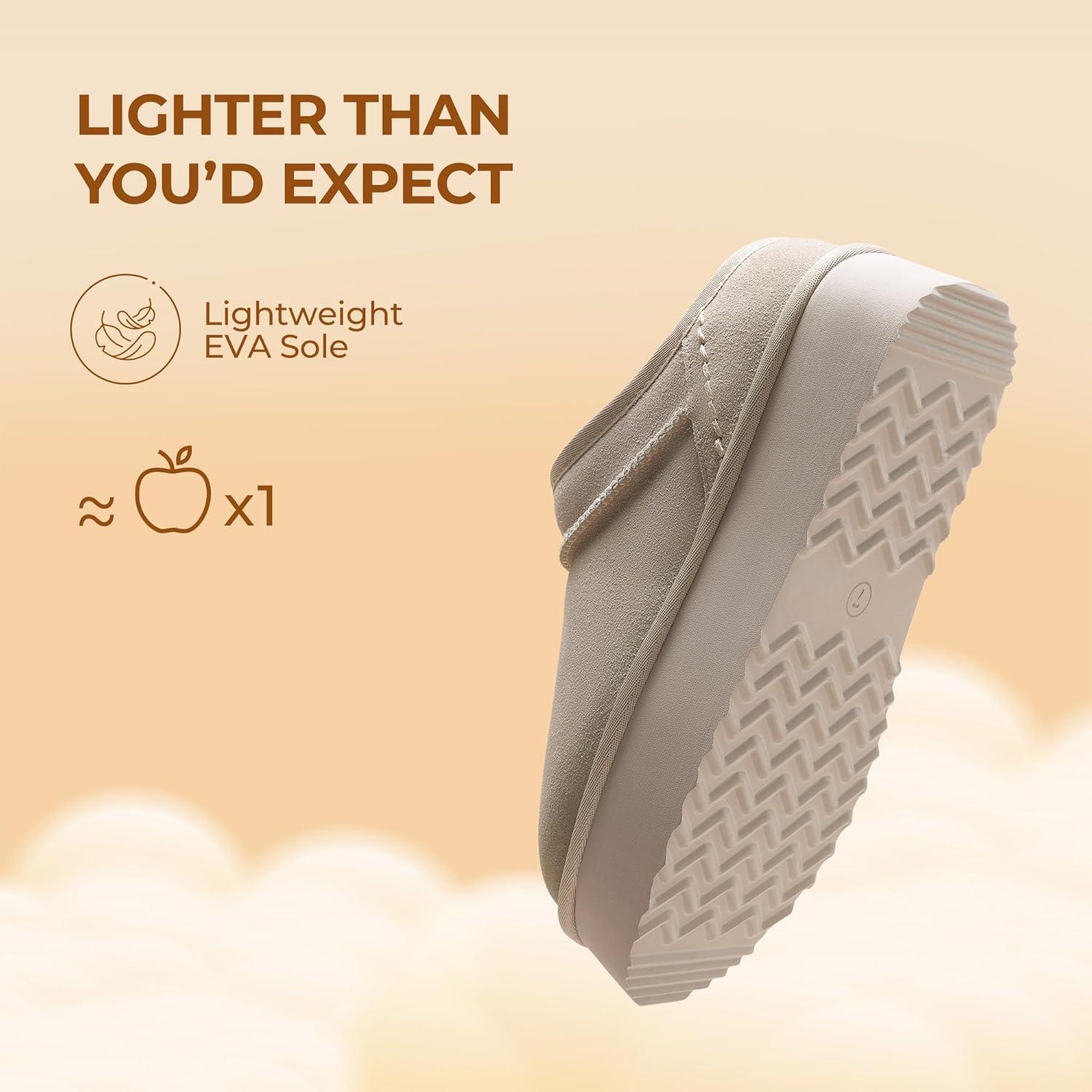 imageDREAM PAIRS Womens Slippers Platform Genuine Suede SlipOn Memory Foam Cozy Fluffy Warm Comfy Furry House Shoes for Outdoor IndoorSand