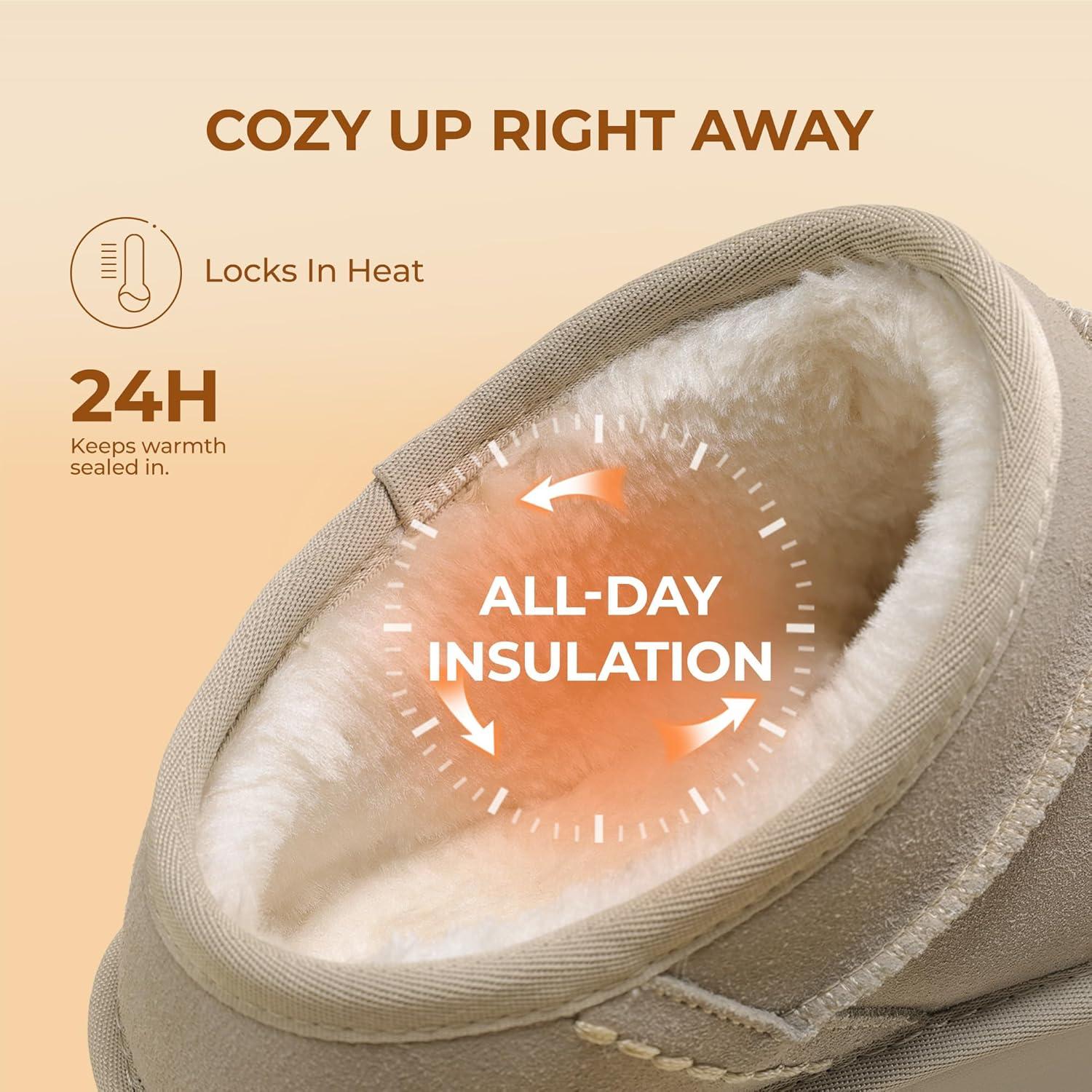 imageDREAM PAIRS Womens Slippers Platform Genuine Suede SlipOn Memory Foam Cozy Fluffy Warm Comfy Furry House Shoes for Outdoor IndoorSand