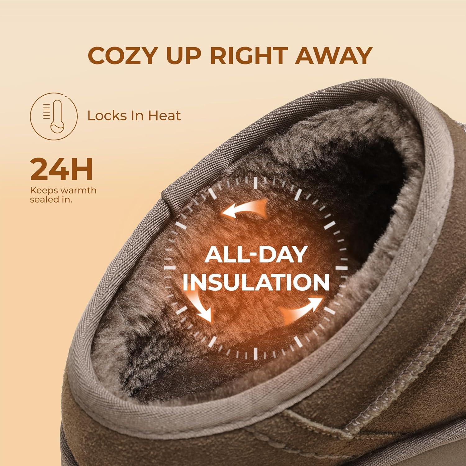 imageDREAM PAIRS Womens Slippers Platform Genuine Suede SlipOn Memory Foam Cozy Fluffy Warm Comfy Furry House Shoes for Outdoor IndoorTaupe