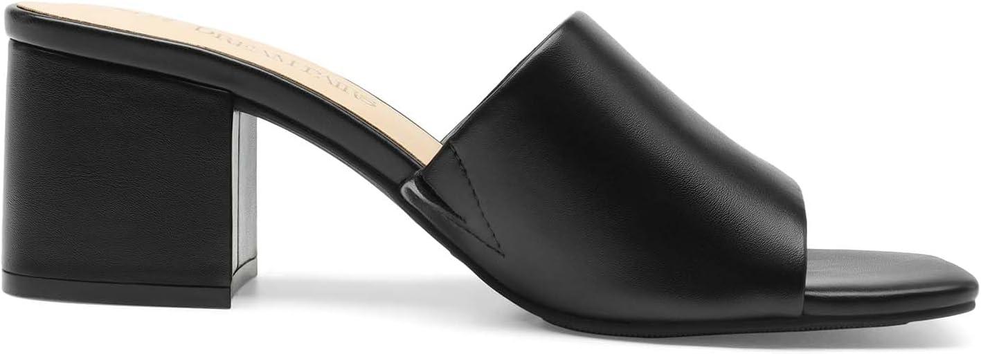 imageDREAM PAIRS Womens Square Open Toe Heels Sandals Low Block Chunky Heeled Sandals Slide Sandals Slip on Comfortable Casual Pumps ShoesBlackpu