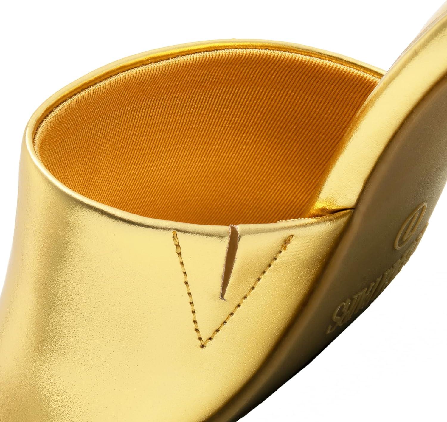 imageDREAM PAIRS Womens Square Open Toe Heels Sandals Low Block Chunky Heeled Sandals Slide Sandals Slip on Comfortable Casual Pumps ShoesGoldpu