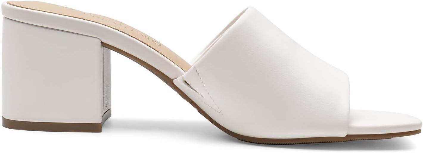 imageDREAM PAIRS Womens Square Open Toe Heels Sandals Low Block Chunky Heeled Sandals Slide Sandals Slip on Comfortable Casual Pumps ShoesWhitepu