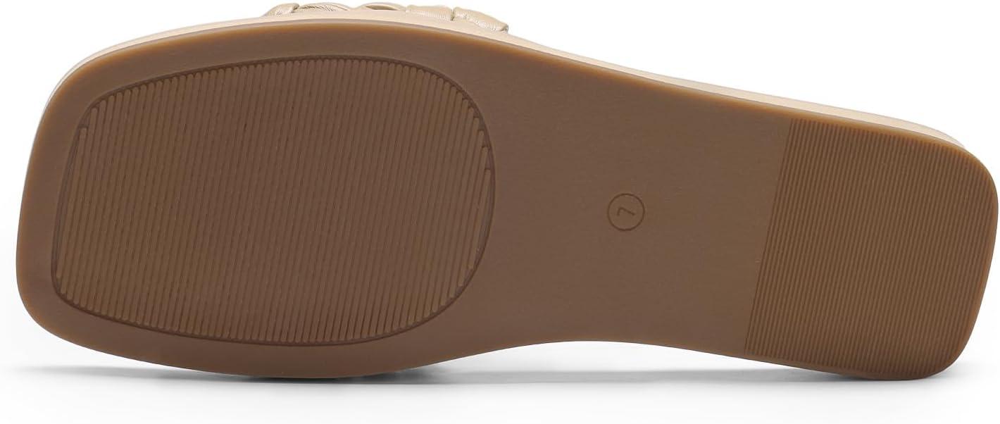 imageDREAM PAIRS Womens Square Open Toe Slide Sandals Cute Slip on Braided Slides Flat Sandals for SummerLight Nude