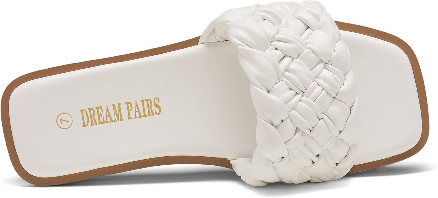 imageDREAM PAIRS Womens Square Open Toe Slide Sandals Cute Slip on Braided Slides Flat Sandals for SummerWhiteWeave