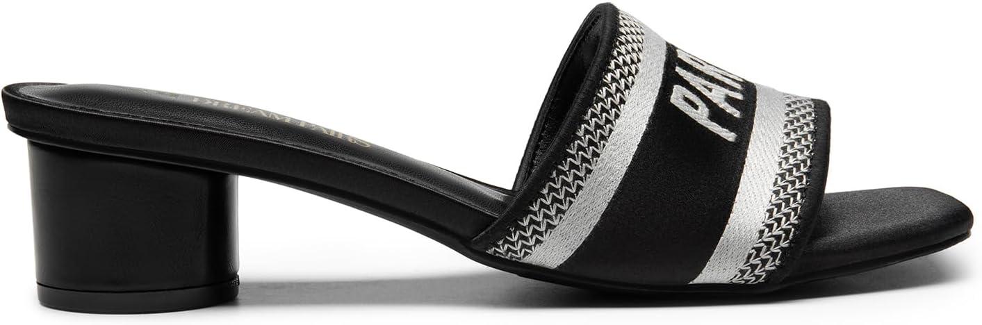 imageDREAM PAIRS Womens Square Open Toe Slip on Heels for women Low Block Chunky Heeled Sandals Slide Sandals Comfortable Casual Fashion Pumps ShoesBlack