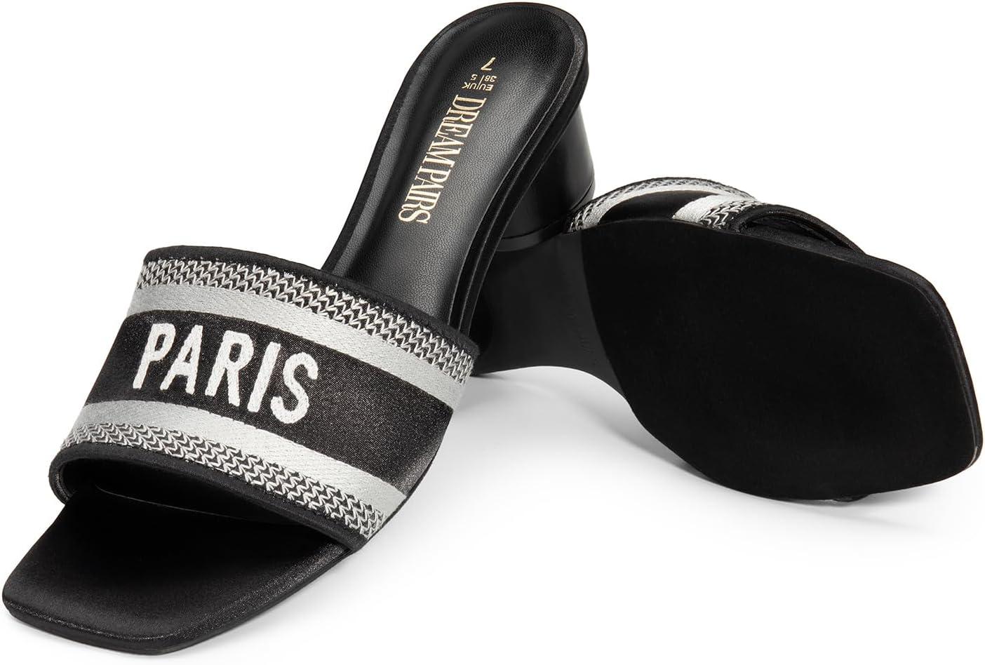 imageDREAM PAIRS Womens Square Open Toe Slip on Heels for women Low Block Chunky Heeled Sandals Slide Sandals Comfortable Casual Fashion Pumps ShoesBlack