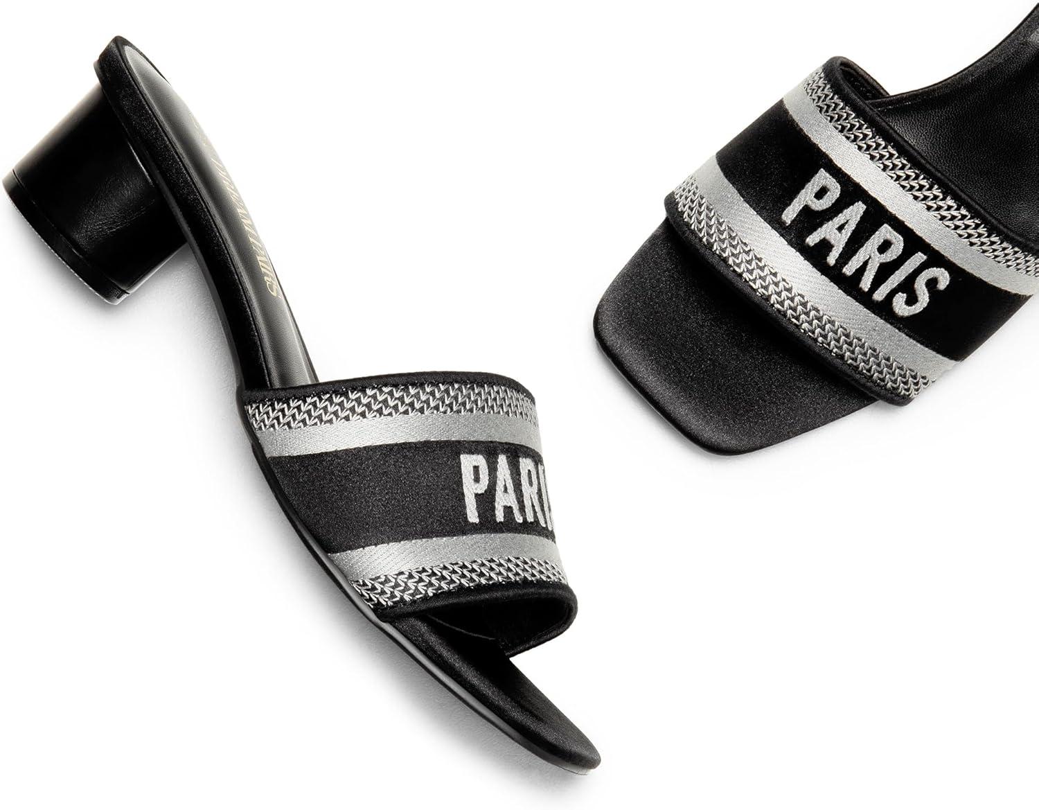 imageDREAM PAIRS Womens Square Open Toe Slip on Heels for women Low Block Chunky Heeled Sandals Slide Sandals Comfortable Casual Fashion Pumps ShoesBlack