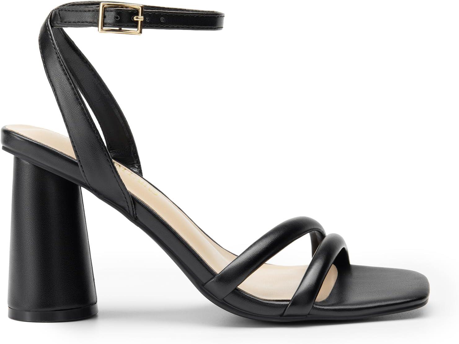 imageDREAM PAIRS Womens Strappy Round Heels Open Square Toe Ankle Strap Party Sandals Dress ShoesBlackpu