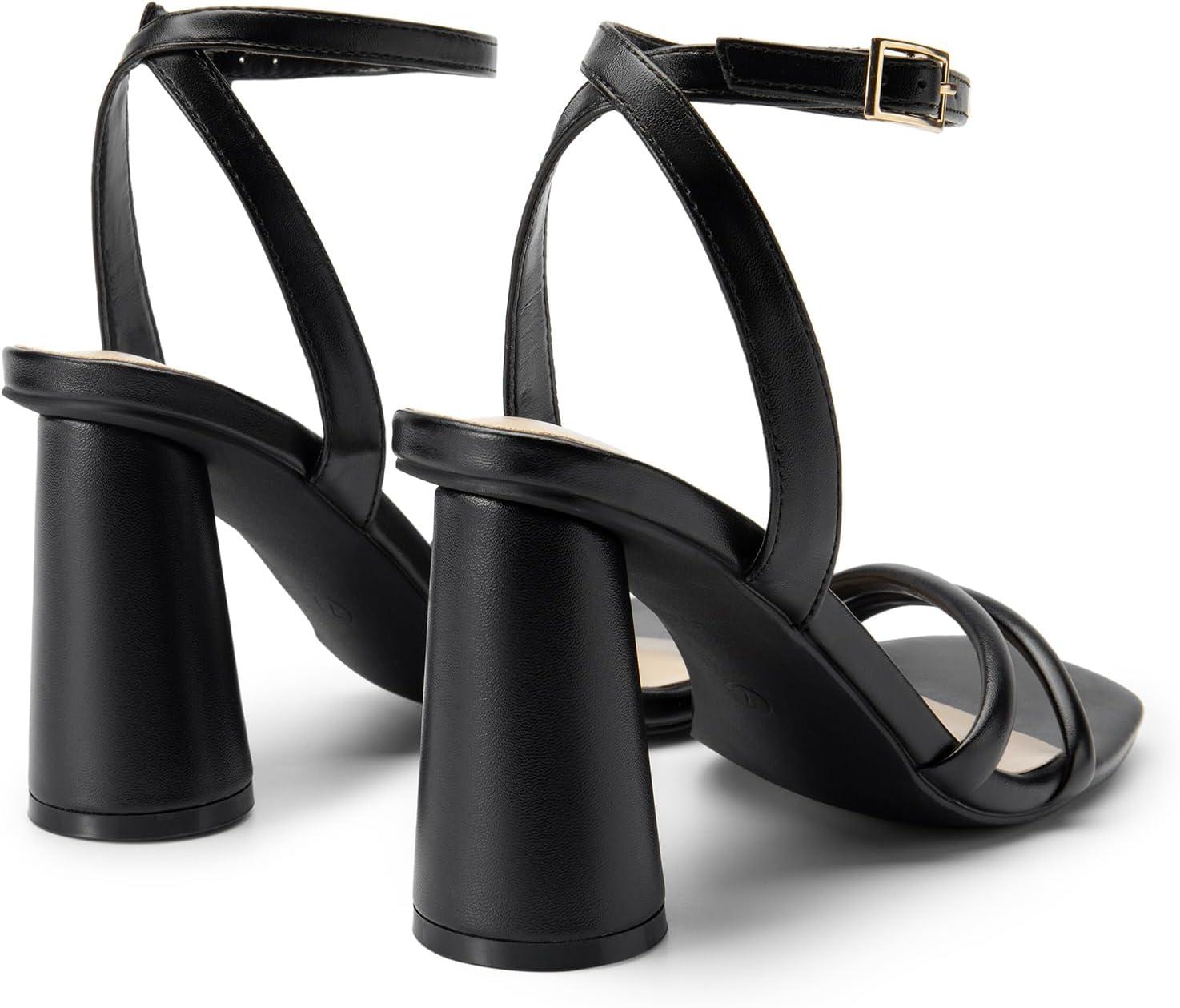 imageDREAM PAIRS Womens Strappy Round Heels Open Square Toe Ankle Strap Party Sandals Dress ShoesBlackpu