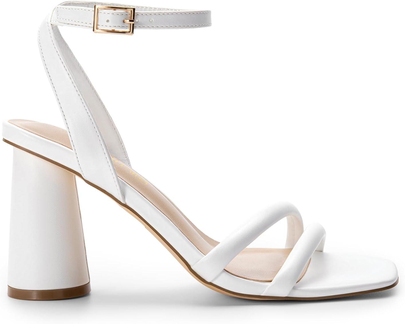 imageDREAM PAIRS Womens Strappy Round Heels Open Square Toe Ankle Strap Party Sandals Dress ShoesWhitepu