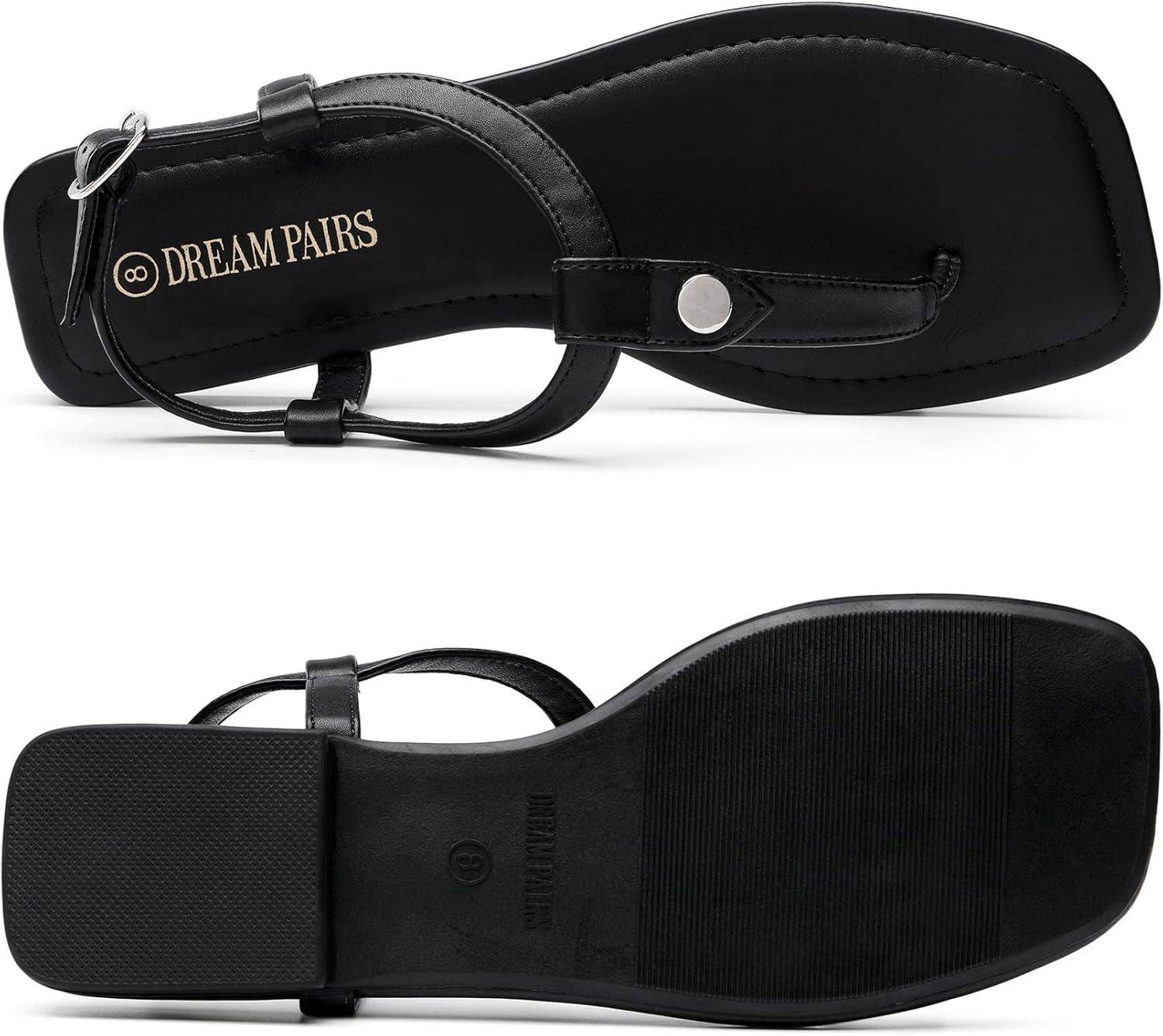 imageDREAM PAIRS Womens TStrap Thong Flat Sandals with Cute Square Toe Strappy for SummerBlack