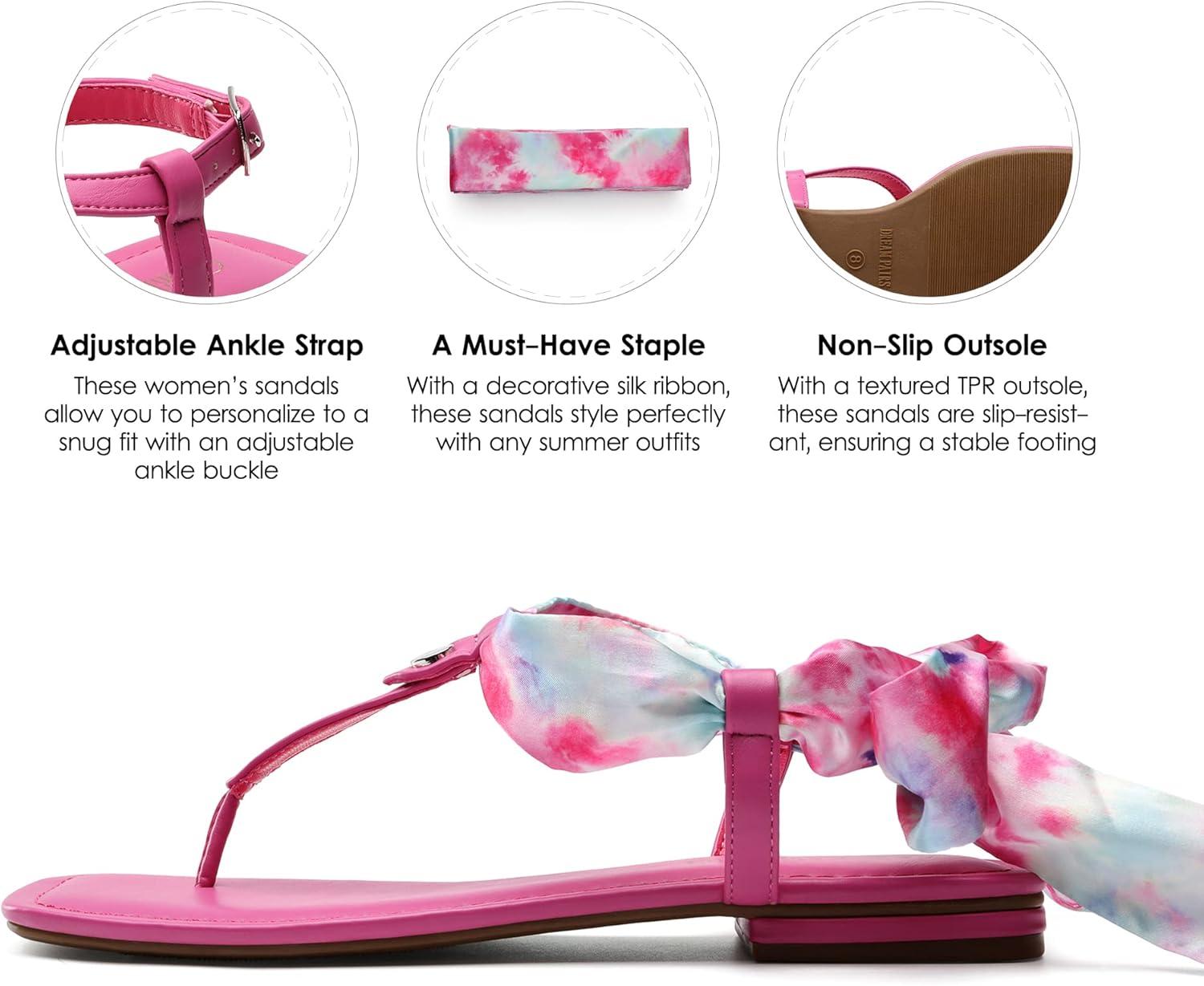 imageDREAM PAIRS Womens TStrap Thong Flat Sandals with Cute Square Toe Strappy for SummerHot Pink