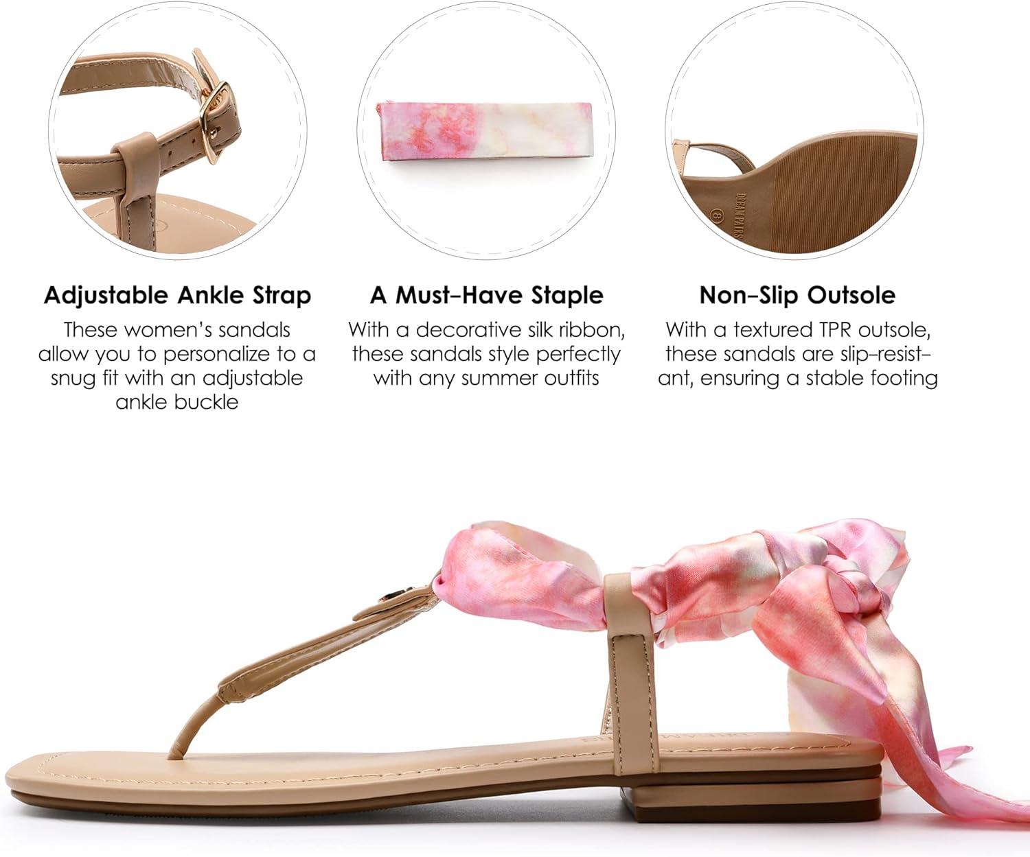 imageDREAM PAIRS Womens TStrap Thong Flat Sandals with Cute Square Toe Strappy for SummerNude