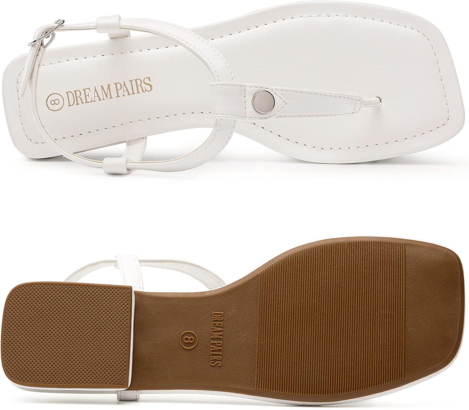 imageDREAM PAIRS Womens TStrap Thong Flat Sandals with Cute Square Toe Strappy for SummerWhite