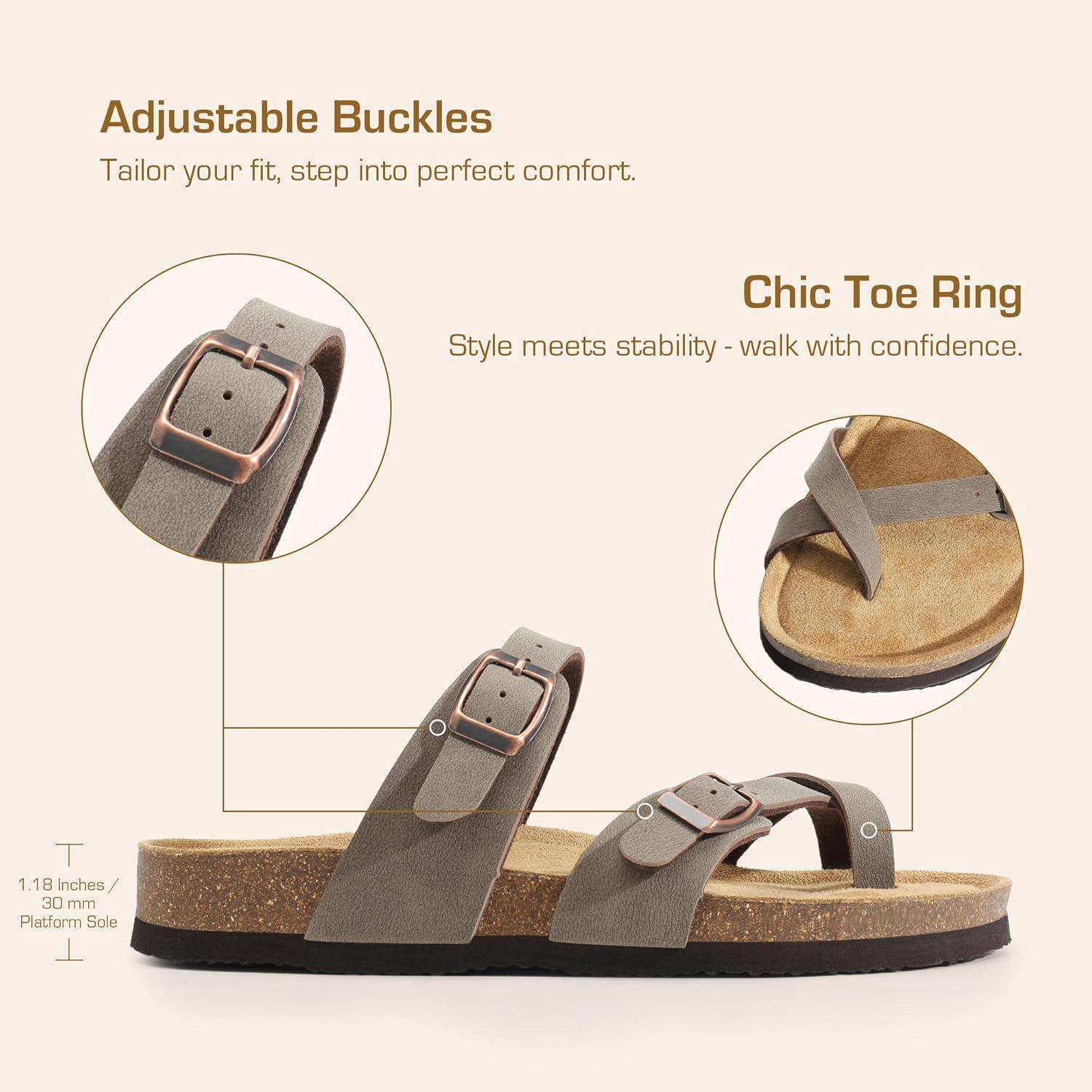 imageDREAM PAIRS Womens Thong Slide Sandals with Cork Footbed Open Toe Adjustable Slip On Slippers Comfort Flat Sandals for SummerBrown