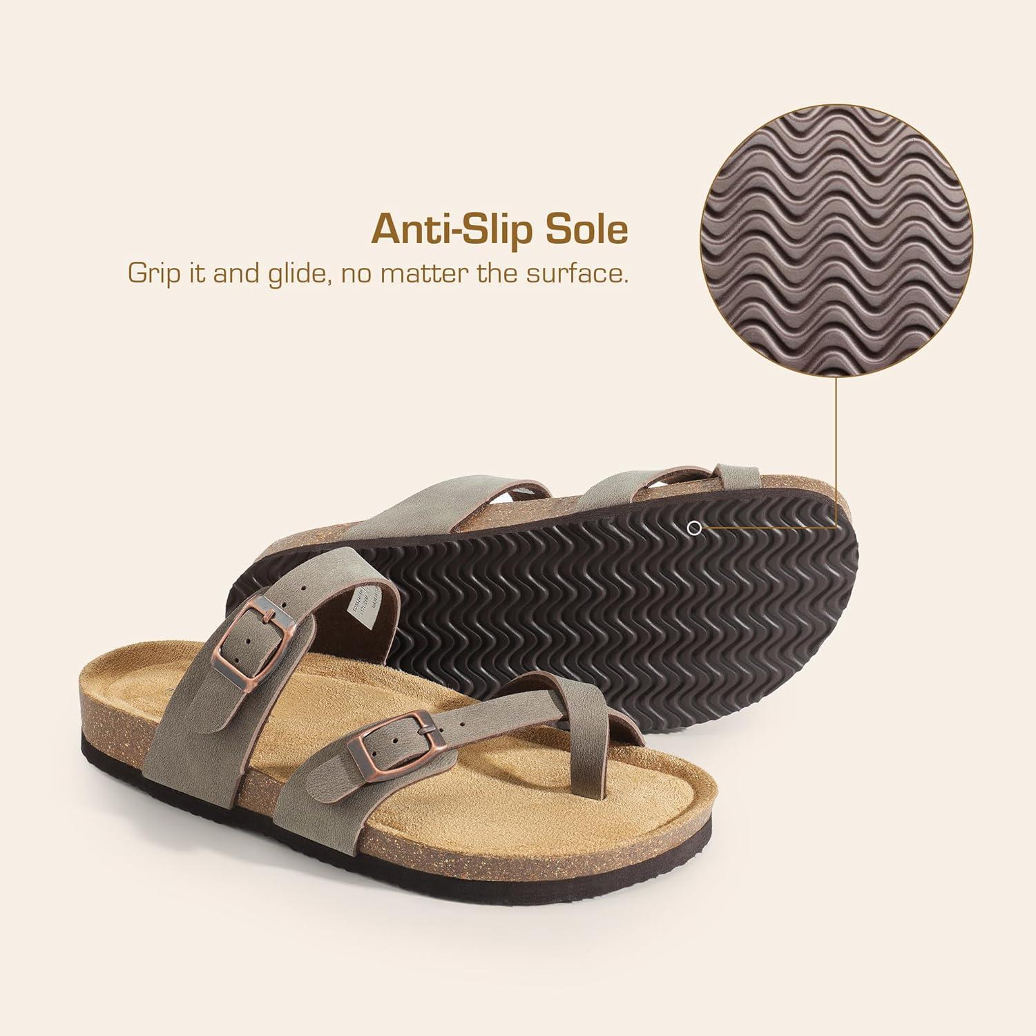 imageDREAM PAIRS Womens Thong Slide Sandals with Cork Footbed Open Toe Adjustable Slip On Slippers Comfort Flat Sandals for SummerBrown