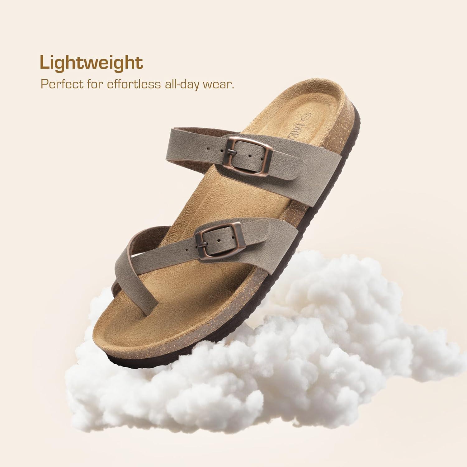 imageDREAM PAIRS Womens Thong Slide Sandals with Cork Footbed Open Toe Adjustable Slip On Slippers Comfort Flat Sandals for SummerBrown