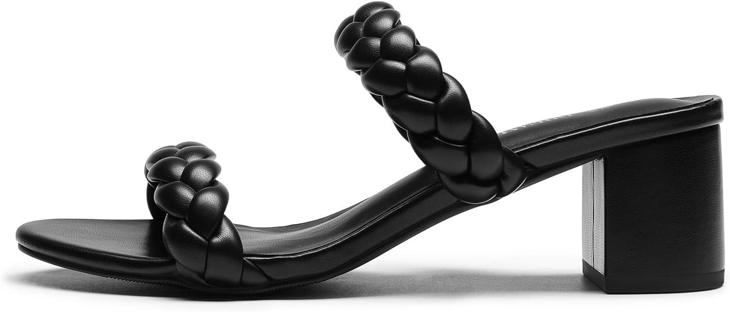 imageDREAM PAIRS Womens Two Braided Strap Low Heels for Women Open Toe Block Chunky Heels Sandals Holiday Party Wedding Dress Pumps ShoesBlack