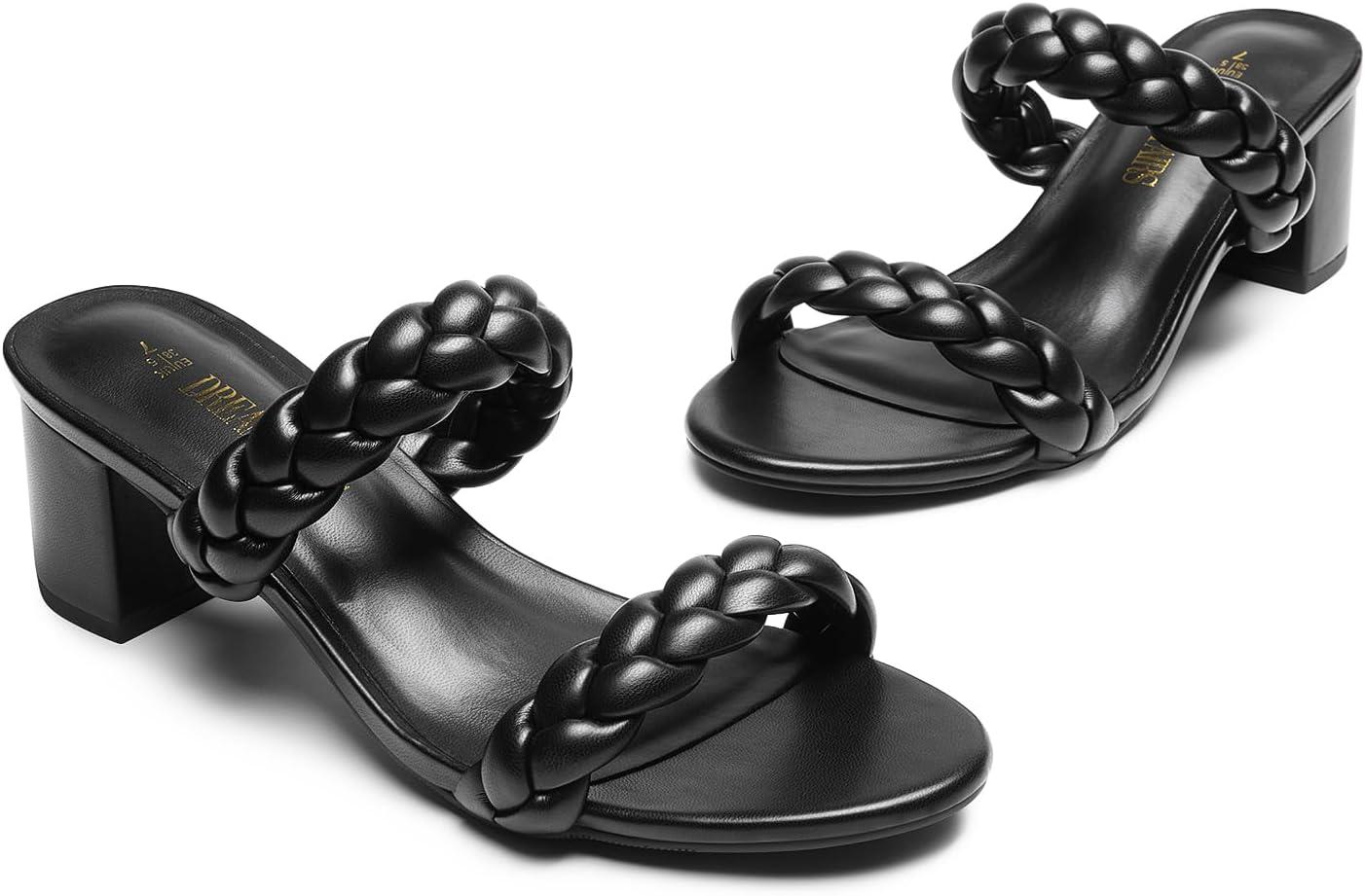 imageDREAM PAIRS Womens Two Braided Strap Low Heels for Women Open Toe Block Chunky Heels Sandals Holiday Party Wedding Dress Pumps ShoesBlack