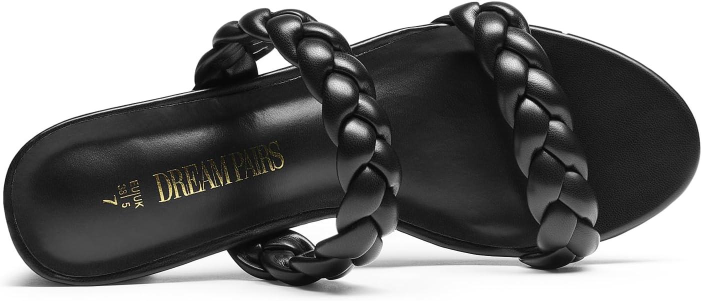 imageDREAM PAIRS Womens Two Braided Strap Low Heels for Women Open Toe Block Chunky Heels Sandals Holiday Party Wedding Dress Pumps ShoesBlack