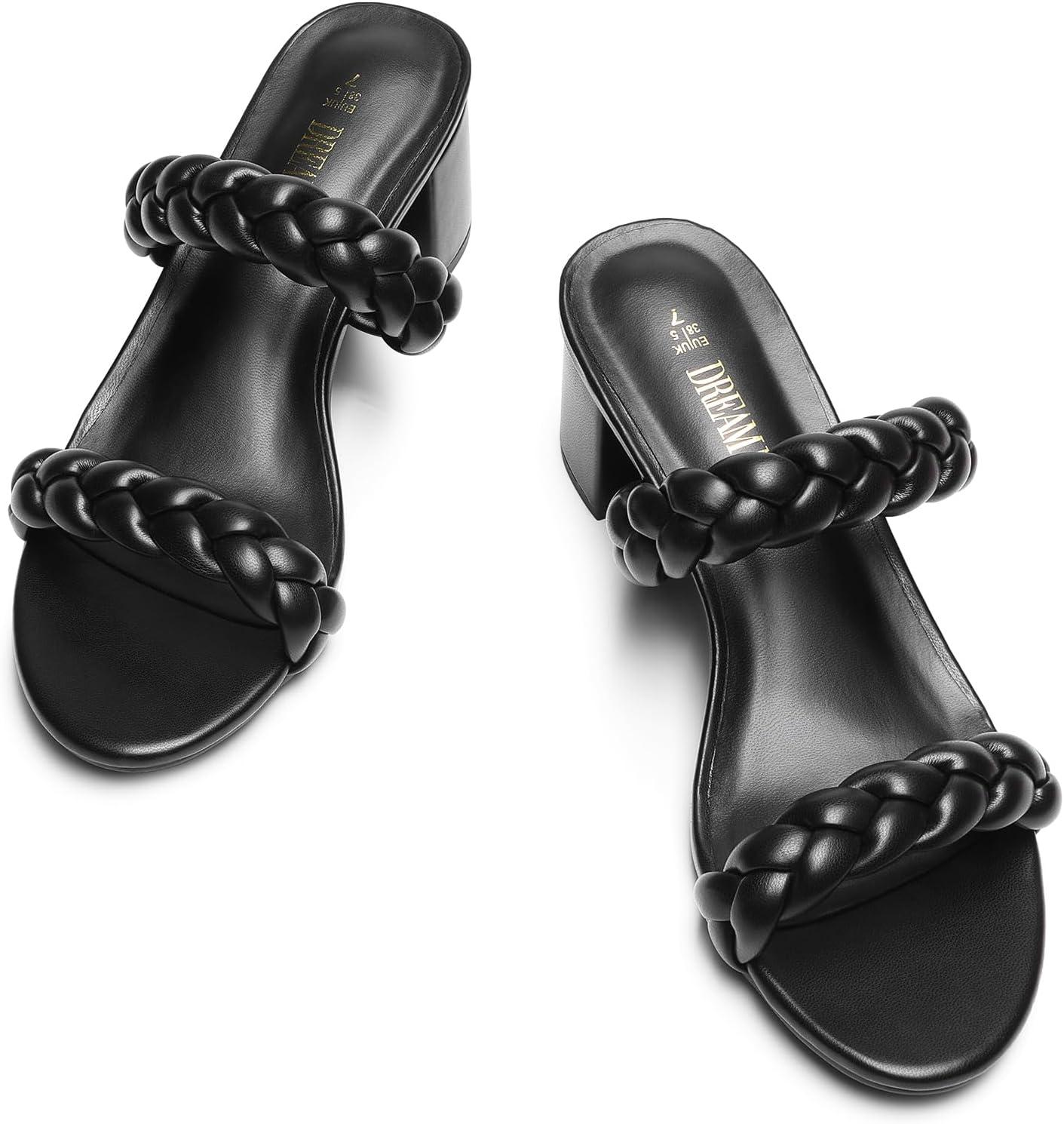imageDREAM PAIRS Womens Two Braided Strap Low Heels for Women Open Toe Block Chunky Heels Sandals Holiday Party Wedding Dress Pumps ShoesBlack