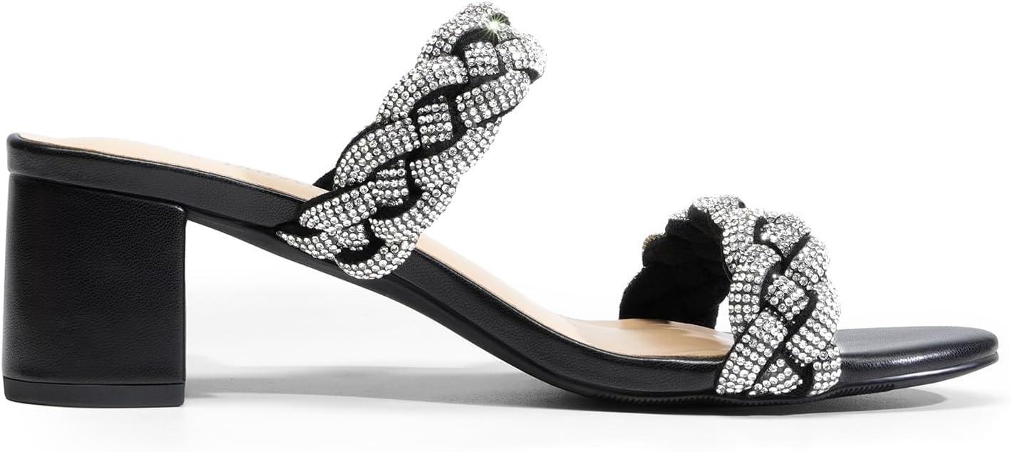 imageDREAM PAIRS Womens Two Braided Strap Low Heels for Women Open Toe Block Chunky Heels Sandals Holiday Party Wedding Dress Pumps ShoesBlackrhinestone