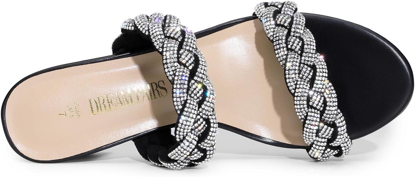 imageDREAM PAIRS Womens Two Braided Strap Low Heels for Women Open Toe Block Chunky Heels Sandals Holiday Party Wedding Dress Pumps ShoesBlackrhinestone