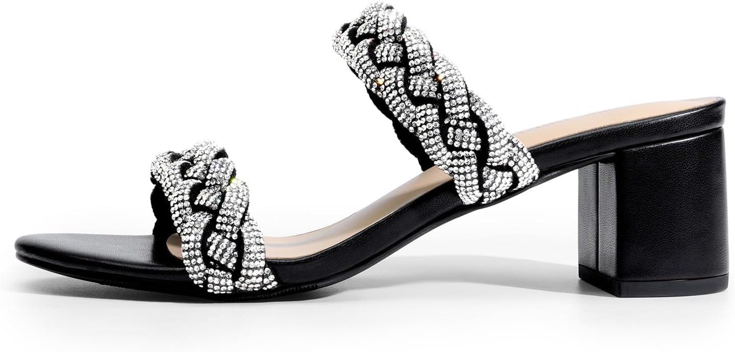 imageDREAM PAIRS Womens Two Braided Strap Low Heels for Women Open Toe Block Chunky Heels Sandals Holiday Party Wedding Dress Pumps ShoesBlackrhinestone