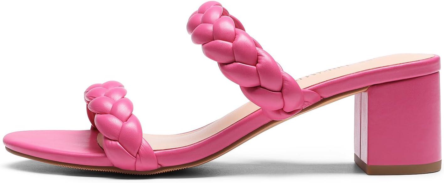 imageDREAM PAIRS Womens Two Braided Strap Low Heels for Women Open Toe Block Chunky Heels Sandals Holiday Party Wedding Dress Pumps ShoesHot Pink