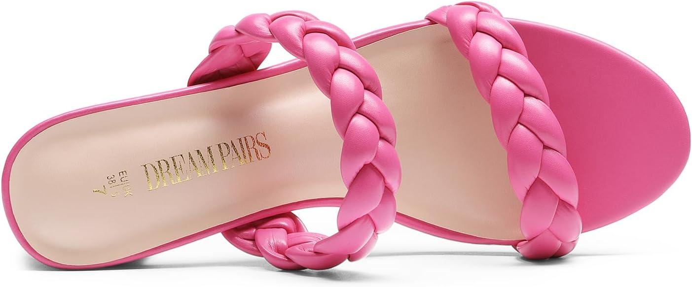 imageDREAM PAIRS Womens Two Braided Strap Low Heels for Women Open Toe Block Chunky Heels Sandals Holiday Party Wedding Dress Pumps ShoesHot Pink