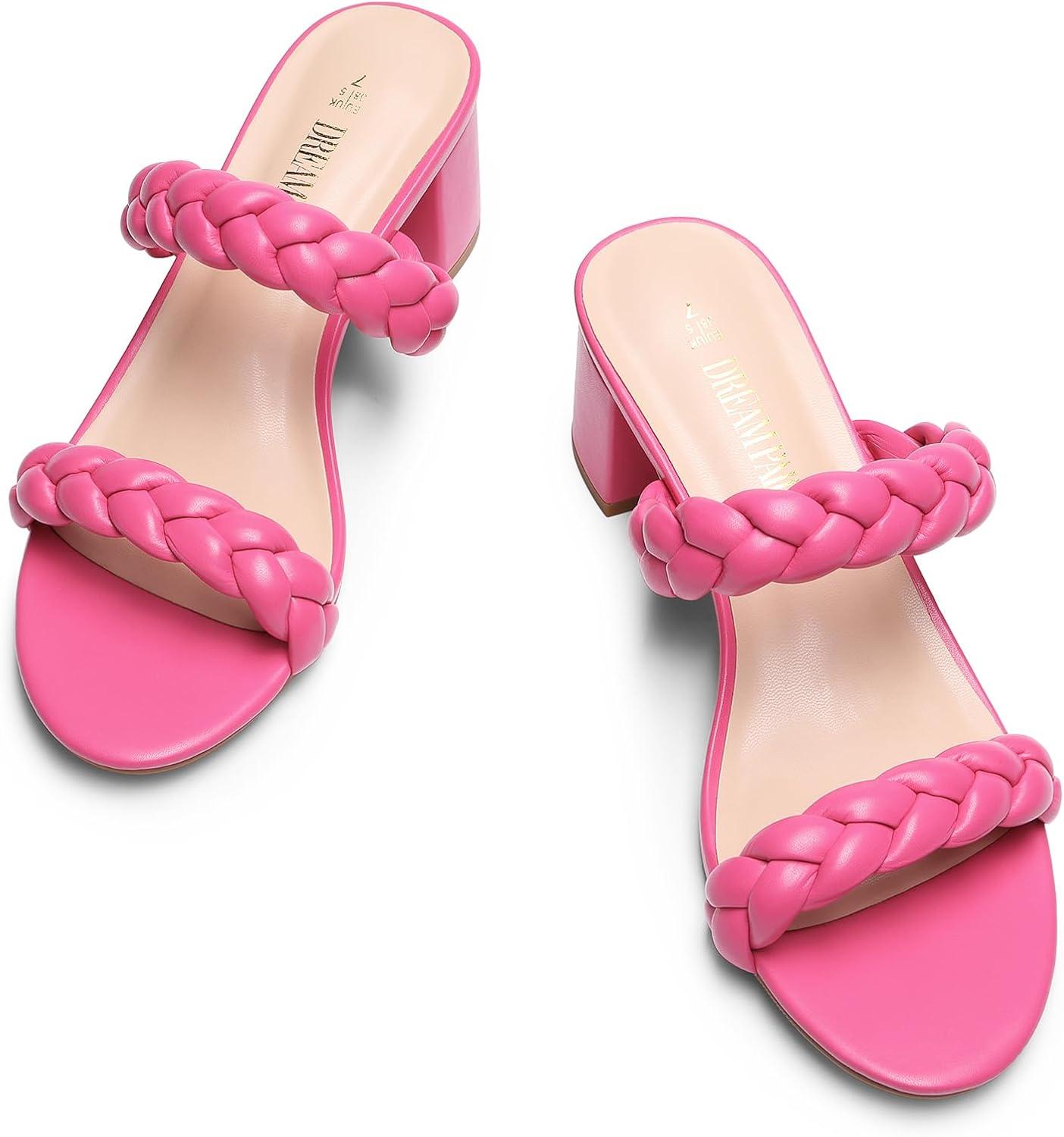imageDREAM PAIRS Womens Two Braided Strap Low Heels for Women Open Toe Block Chunky Heels Sandals Holiday Party Wedding Dress Pumps ShoesHot Pink