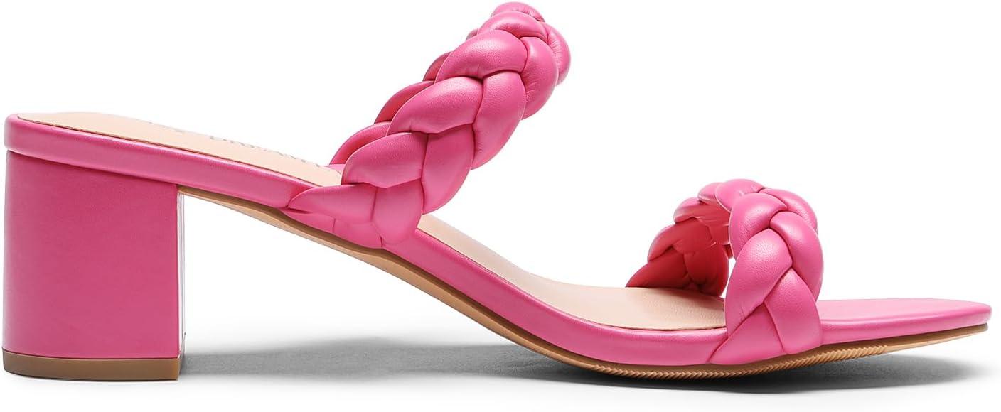 imageDREAM PAIRS Womens Two Braided Strap Low Heels for Women Open Toe Block Chunky Heels Sandals Holiday Party Wedding Dress Pumps ShoesHot Pink