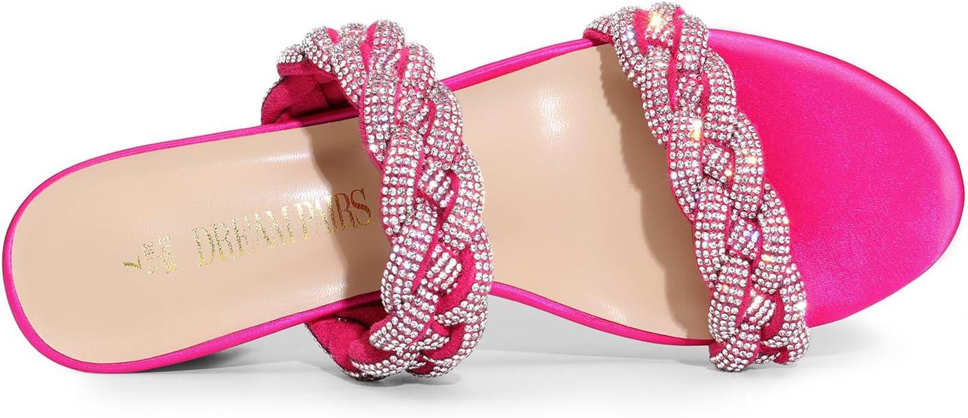 imageDREAM PAIRS Womens Two Braided Strap Low Heels for Women Open Toe Block Chunky Heels Sandals Holiday Party Wedding Dress Pumps ShoesHot Pinkrhinestone