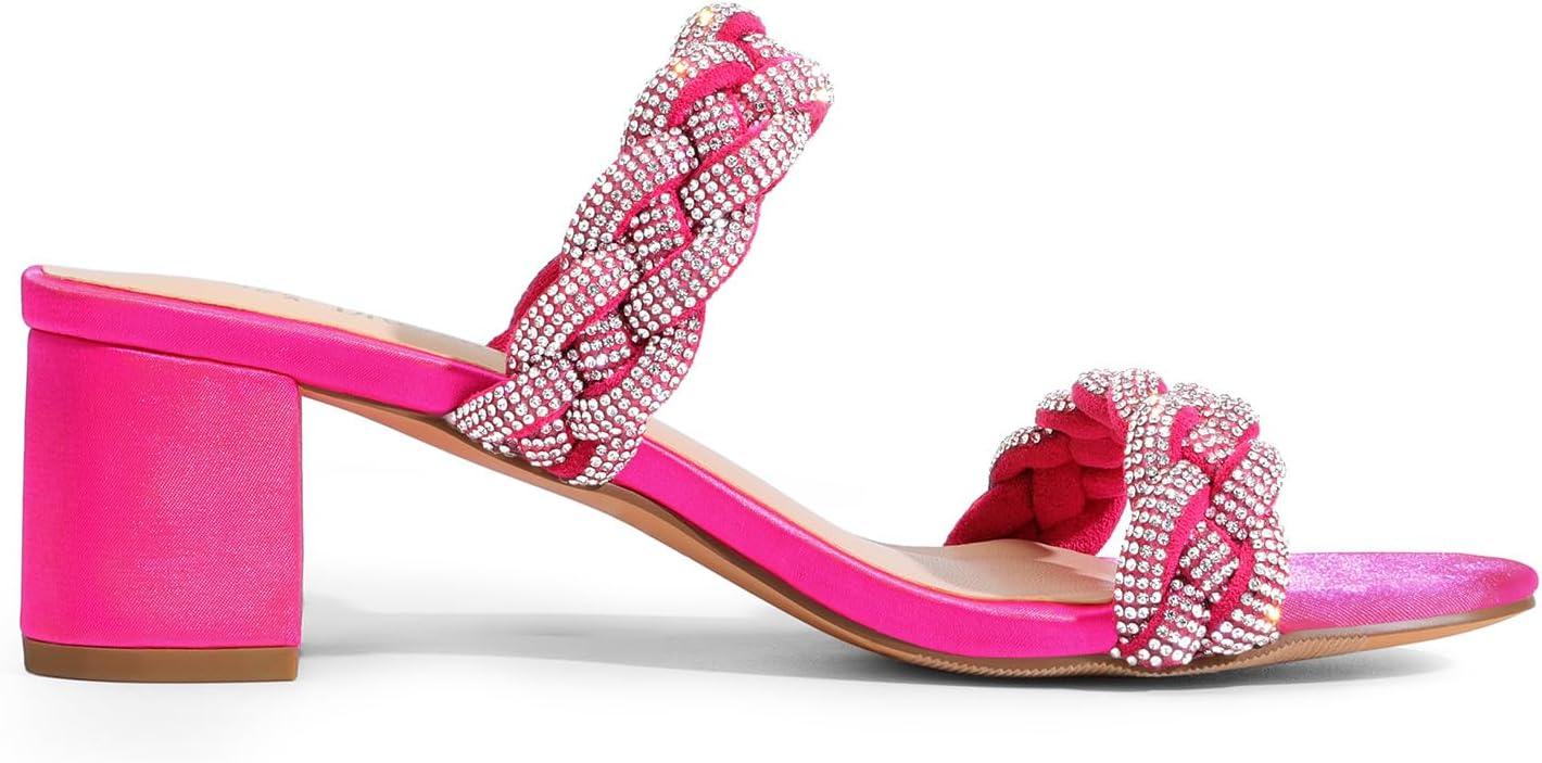 imageDREAM PAIRS Womens Two Braided Strap Low Heels for Women Open Toe Block Chunky Heels Sandals Holiday Party Wedding Dress Pumps ShoesHot Pinkrhinestone