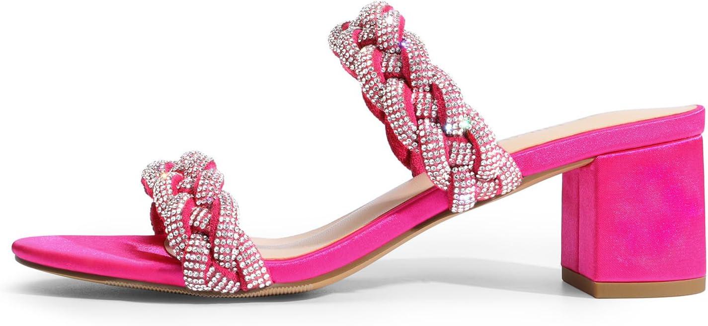 imageDREAM PAIRS Womens Two Braided Strap Low Heels for Women Open Toe Block Chunky Heels Sandals Holiday Party Wedding Dress Pumps ShoesHot Pinkrhinestone