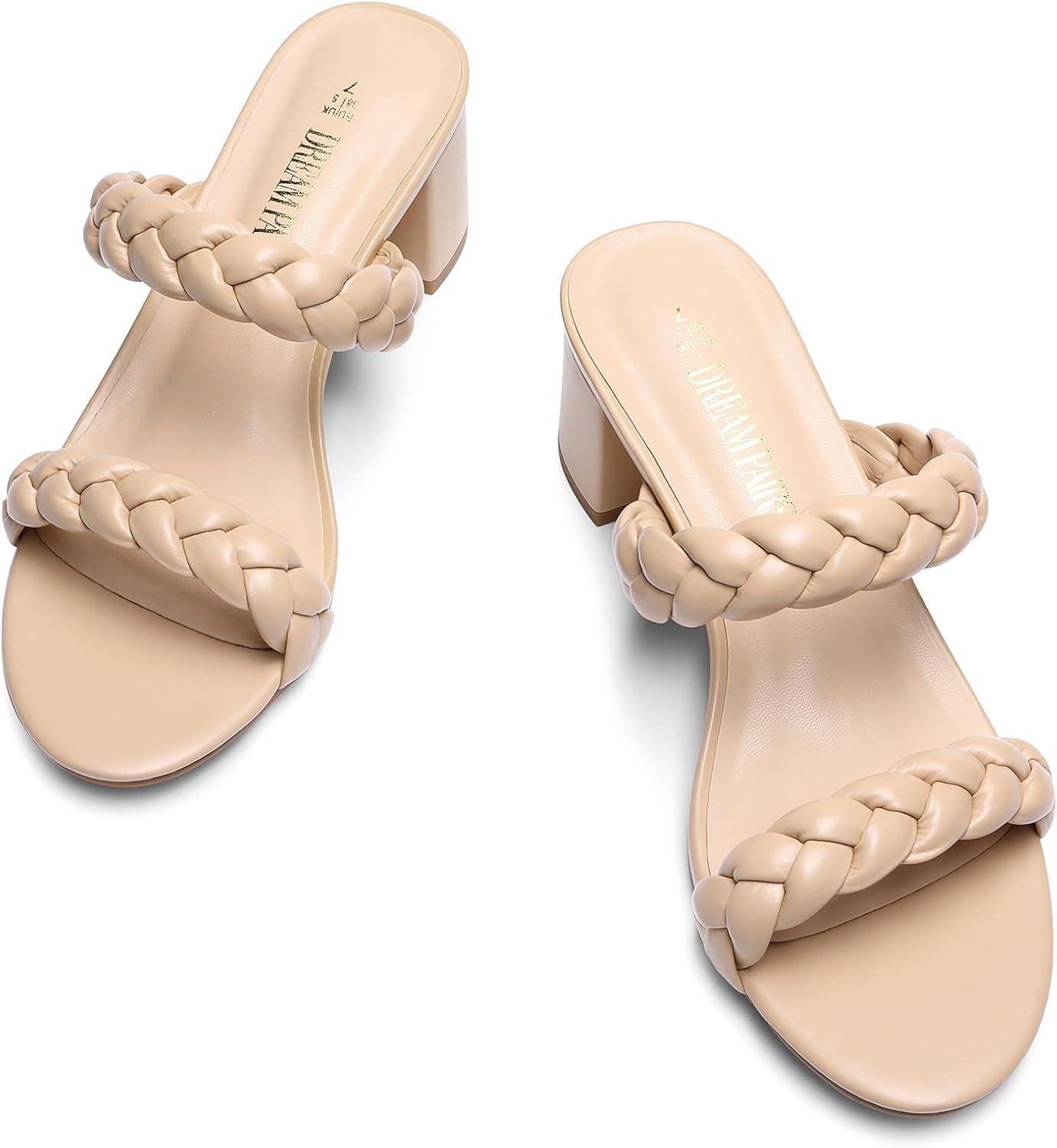 imageDREAM PAIRS Womens Two Braided Strap Low Heels for Women Open Toe Block Chunky Heels Sandals Holiday Party Wedding Dress Pumps ShoesNude