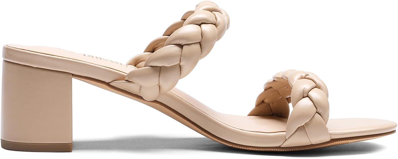 imageDREAM PAIRS Womens Two Braided Strap Low Heels for Women Open Toe Block Chunky Heels Sandals Holiday Party Wedding Dress Pumps ShoesNude